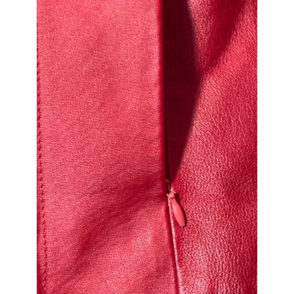 Womens Red Leather Zip-Up Jacket KC Collections M Size - Picture 12 of 13